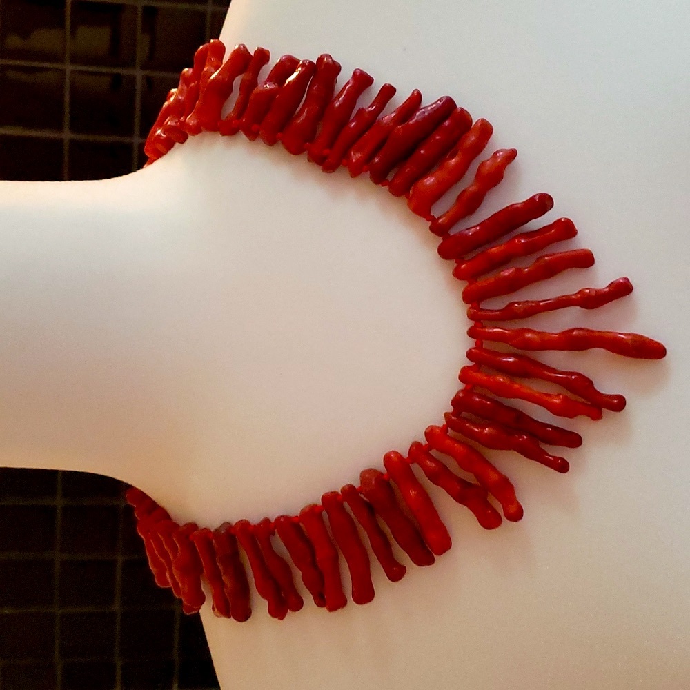 VTG chunky Coral natural branch statement necklace, dark red - Picture 3 of 6